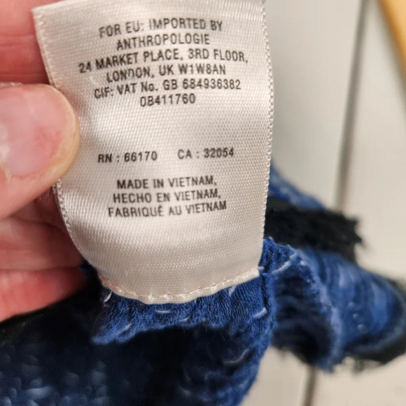 POSTMARK Anthropologie Sleeveless Blue White Textured Black Trim Back Zipper Top - Picture 9 of 10